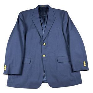 Stafford Blazer Mens 46R Portly Navy Gold Button Dacron Worsted Wool Business